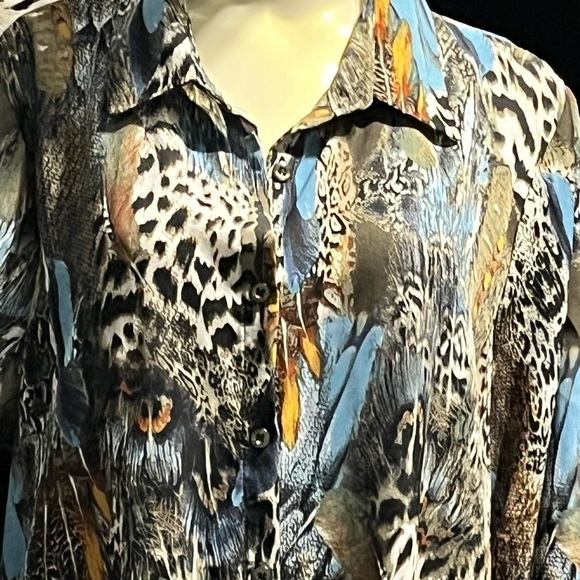 Indigo Rose  Feather Animal Quarter Sleeve High Low Tunic Shirt Dress - Picture 3 of 7